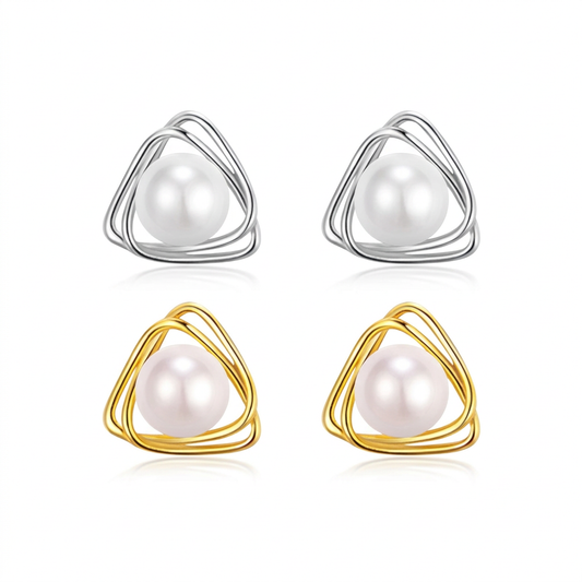Aretes Triángulo con Perla