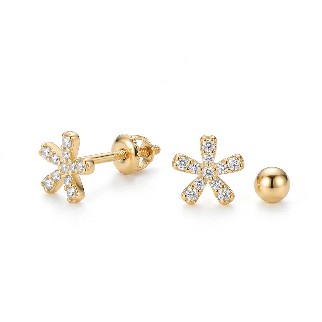 Aretes Florecita Brillante con Cierre de Rosca