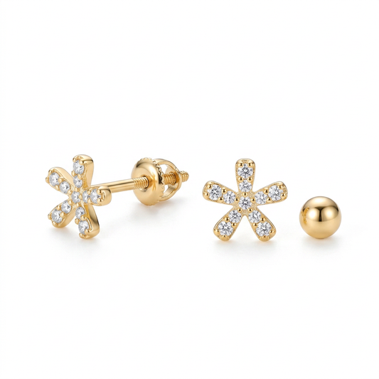 Aretes Florecita Brillante con Cierre de Rosca