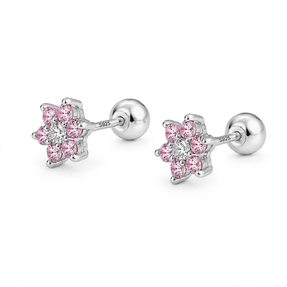 Aretes Flor de Zirconias Rosas