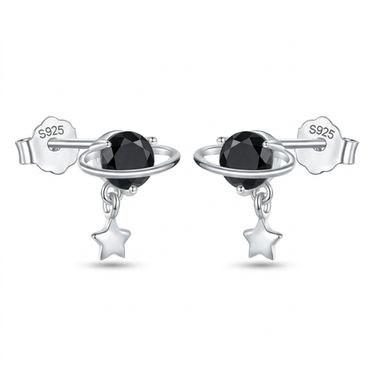 Aretes Planeta y Estrella con Zirconia Negra