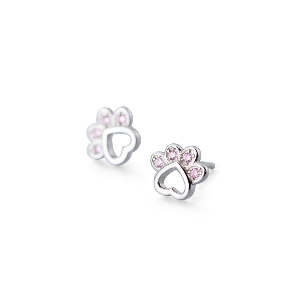 Aretes Huellita con Zirconia Rosa