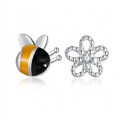 Aretes Abeja y Flor Asimétricos