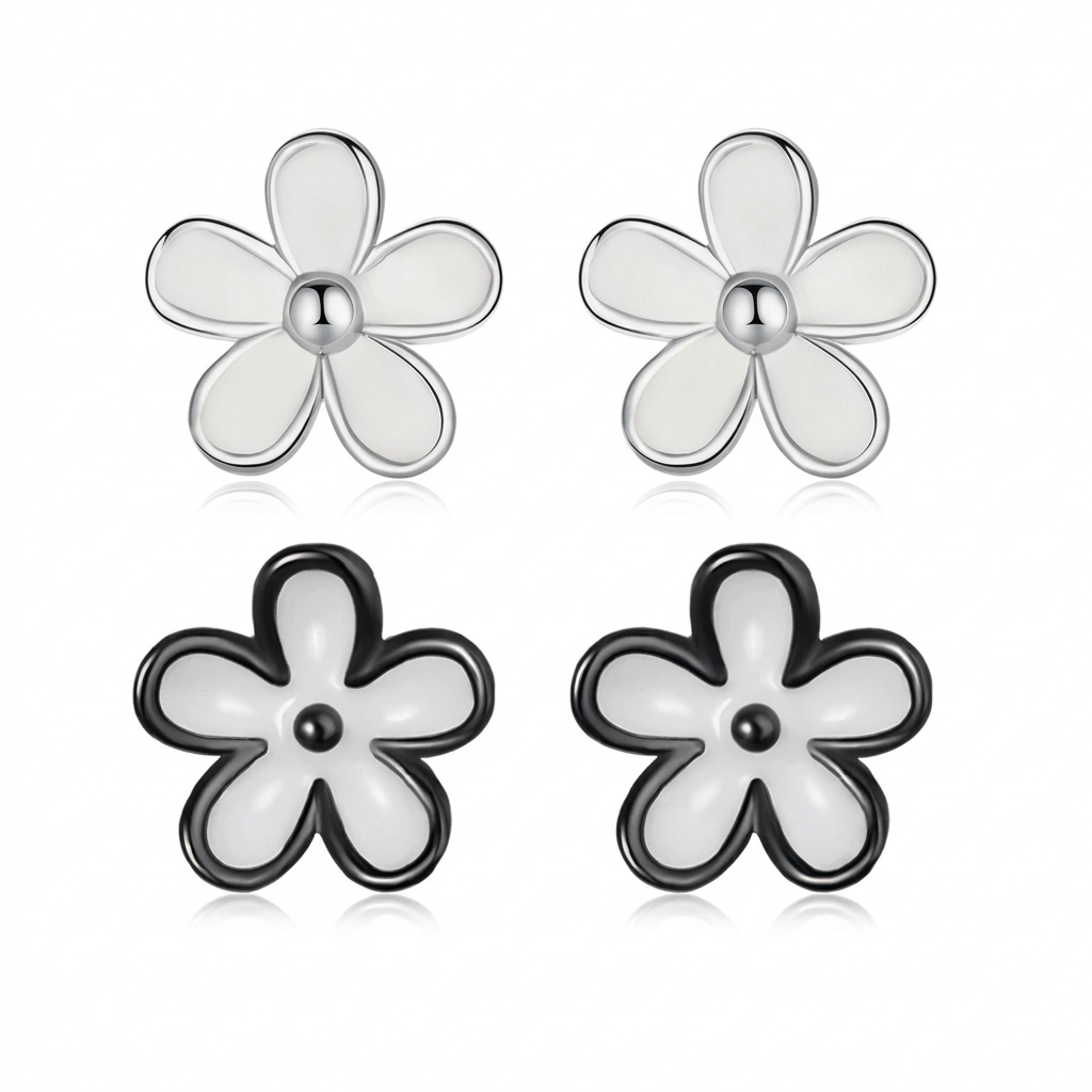 Aretes Flores en Blanco o Negro