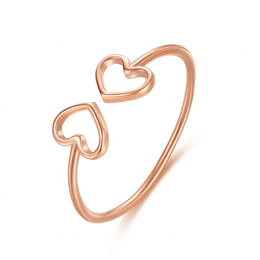 Anillo Abierto Corazón Calado en Dos Tonos