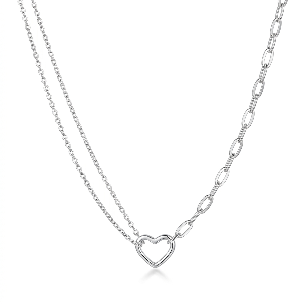 Collar Cadena de Bolitas con Corazón