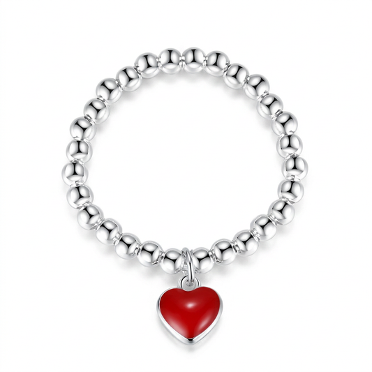 Anillo Elástico de Bolitas con Corazón de Color