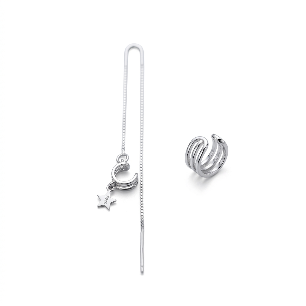 Ear Cuff Asimétrico de Tres Cadenas