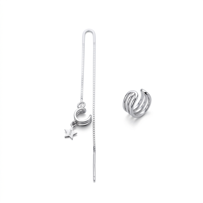 Ear Cuff Asimétrico de Tres Cadenas