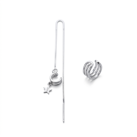 Ear Cuff Asimétrico de Tres Cadenas