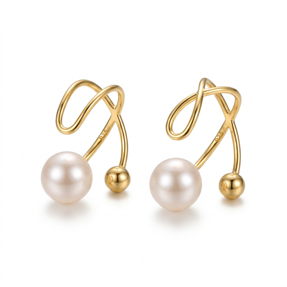 Aretes de Clip Cruz con Perla