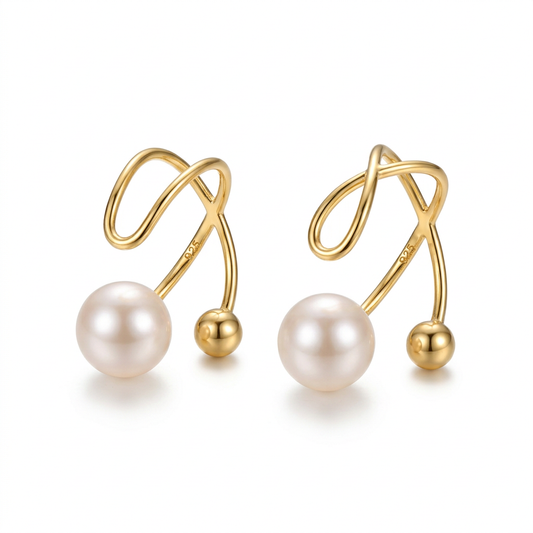 Aretes de Clip Cruz con Perla
