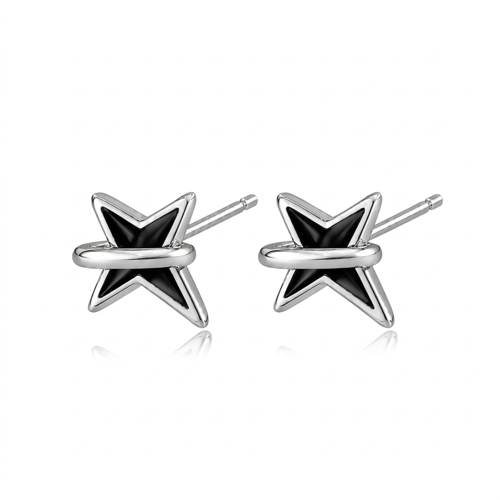 Aretes Estrella Negra de Cuatro Puntas