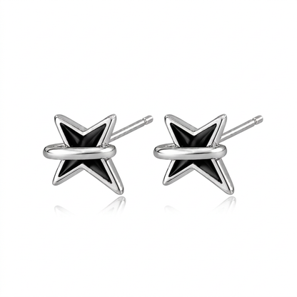 Aretes Estrella Negra de Cuatro Puntas
