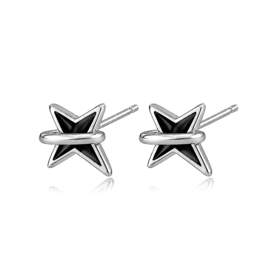 Aretes Estrella Negra de Cuatro Puntas