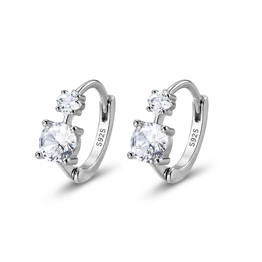 Aretes Doble Zirconia Redonda