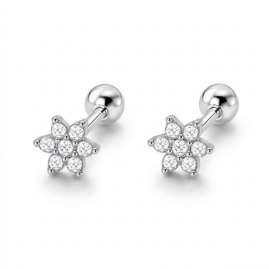 Aretes Flor de Botón con Zirconias