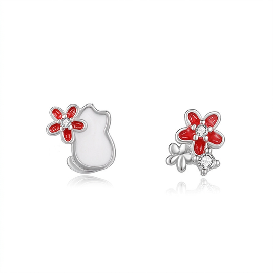 Aretes Flor y Gatito con Zirconias