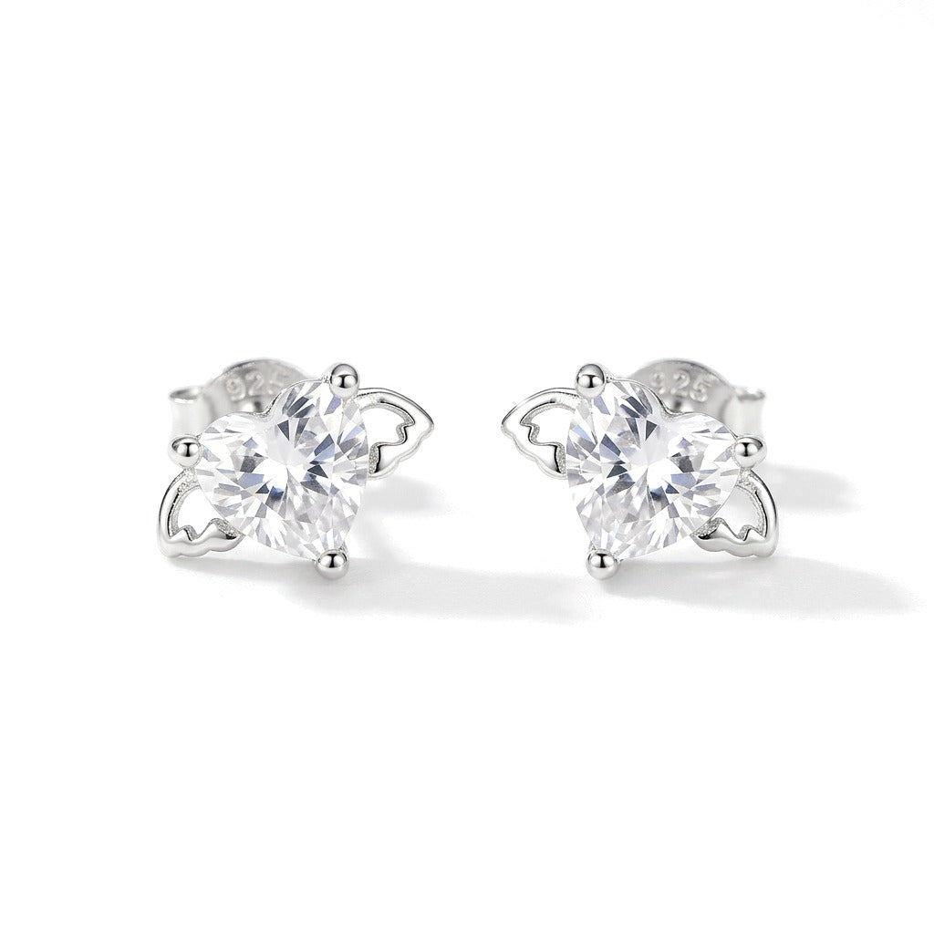 Aretes Corazón con Alas y Zirconias