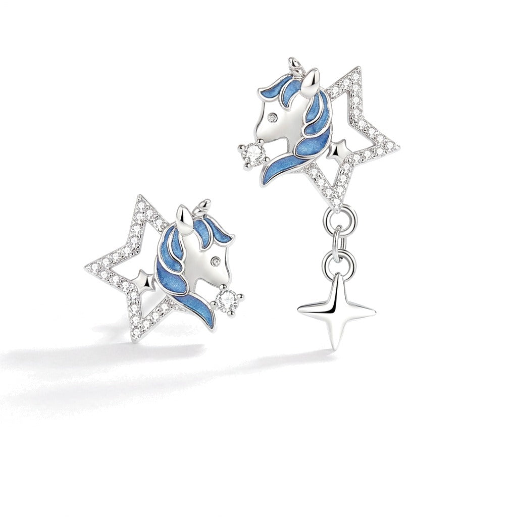 Aretes Unicornio con Estrella de Zirconia
