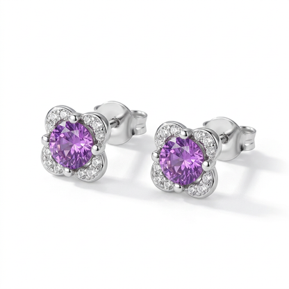 Aretes Flor con Zirconias Moradas