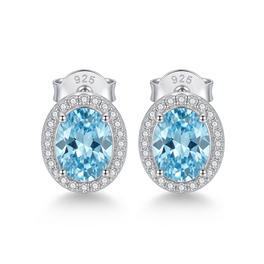 Aretes Zirconia Ovalada Azul