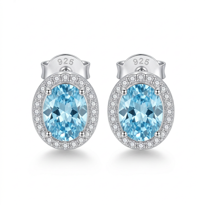Aretes Zirconia Ovalada Azul