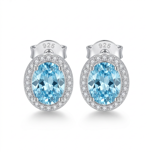 Aretes Zirconia Ovalada Azul