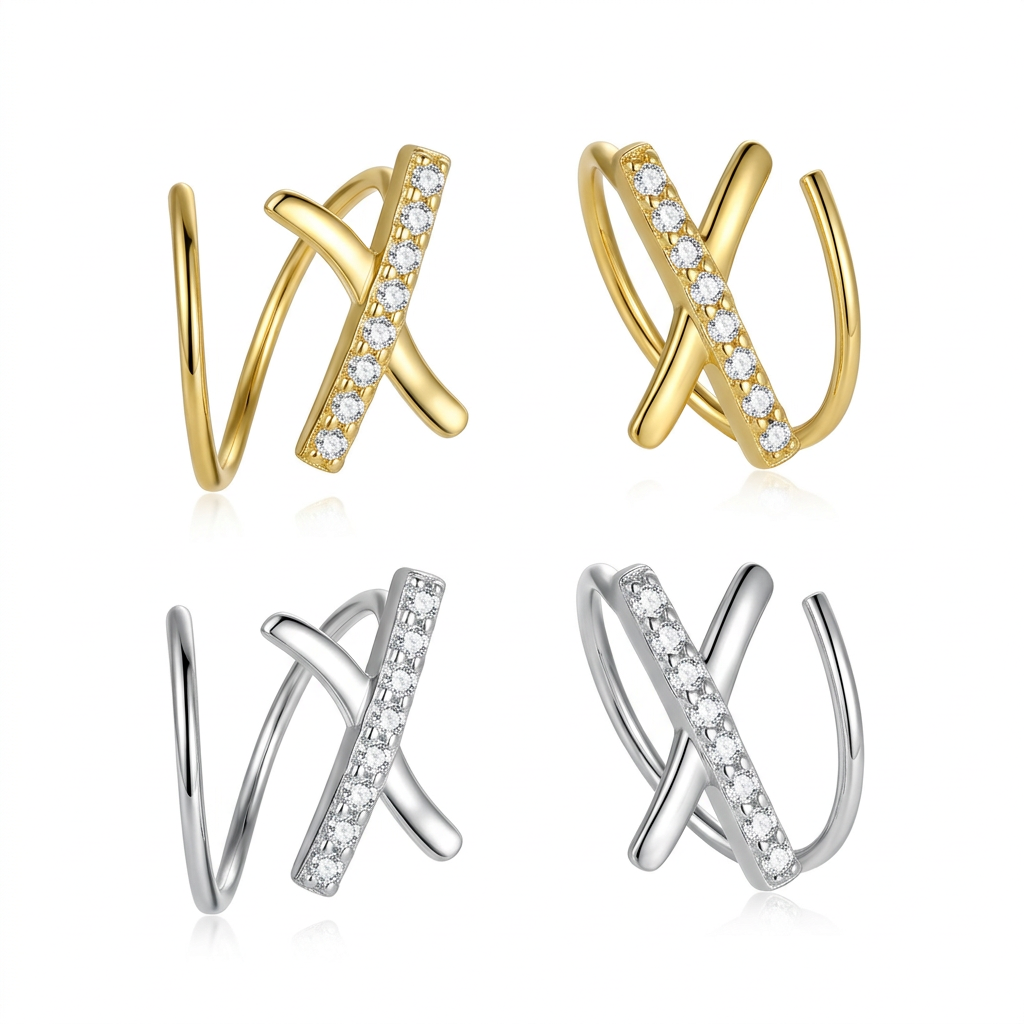 Aretes Cruz en X con Zirconias
