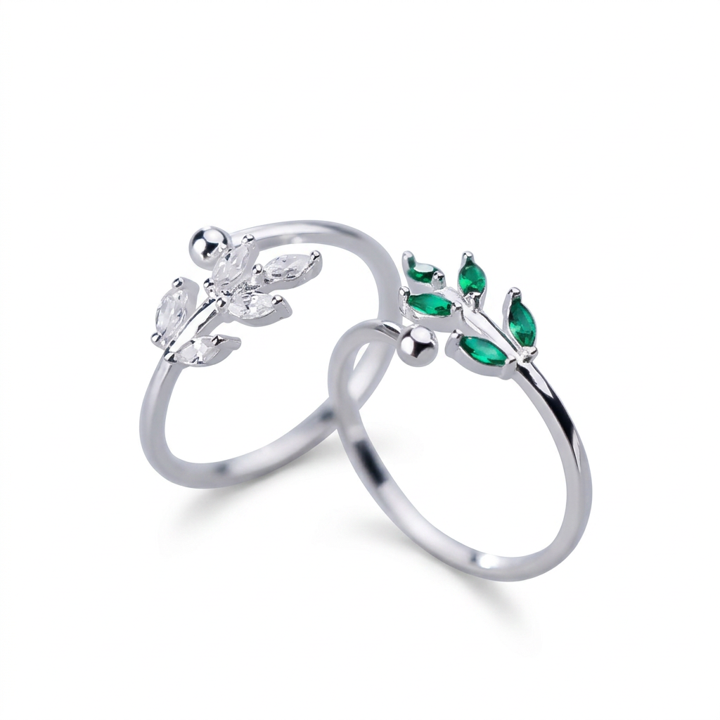 Anillo Coctel Hojas en Blanco o Verde