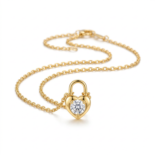 Collar Candado Corazón Sencillo con Zirconias
