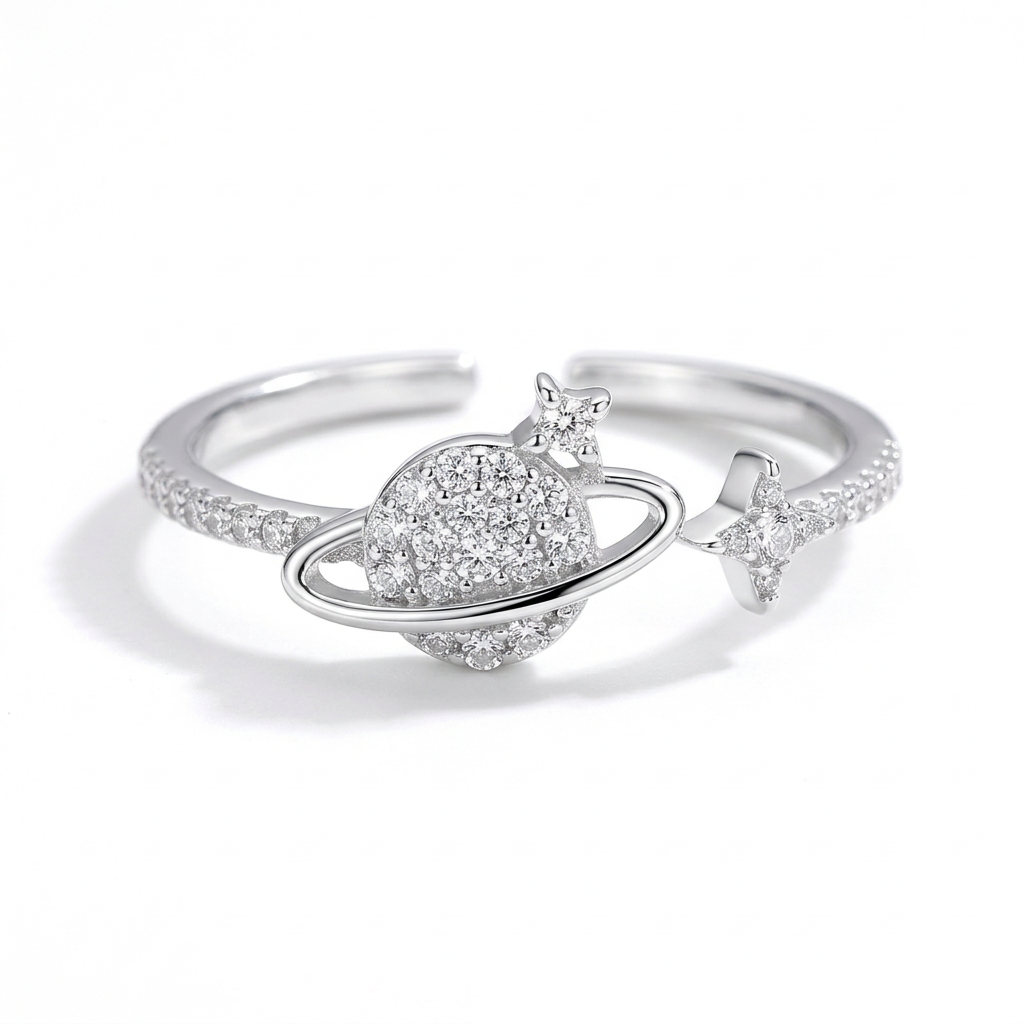 Anillo Abierto Planeta con Zirconias