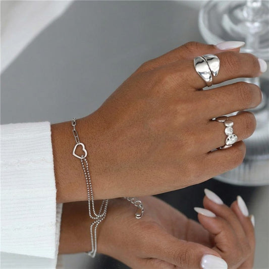 Pulsera Cadena con Corazones y Bolitas