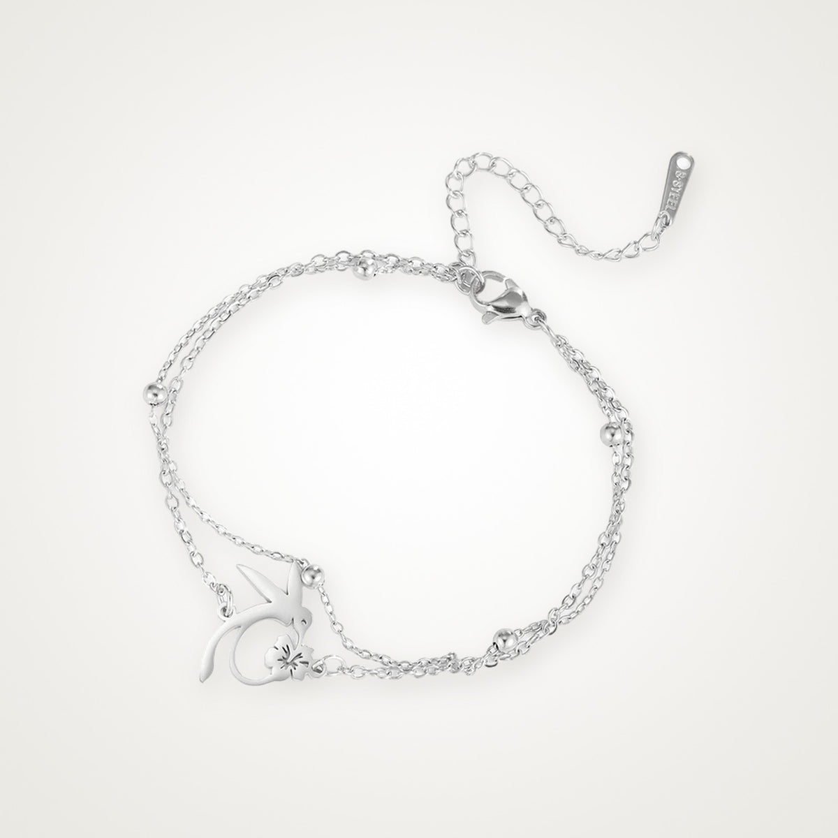 Pulsera Colibrí doble plateada