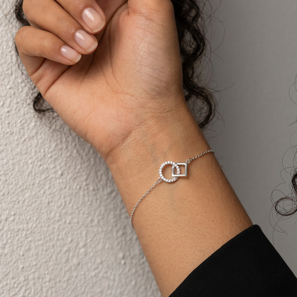 Pulsera con Zirconias Redondas y Cuadradas