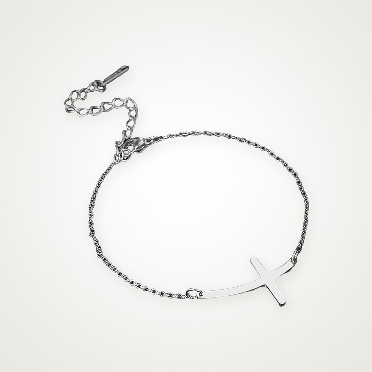 Pulsera Cruz curva plateada