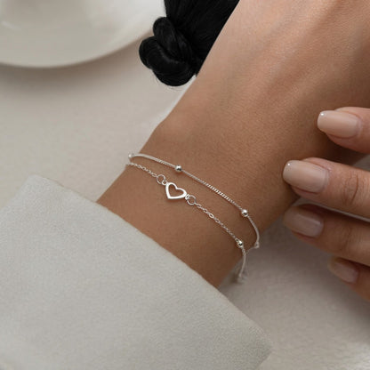 Pulsera Doble Cadena con Corazón