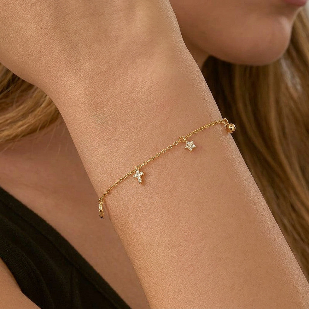 Pulsera Estrella, Luna y Cruz con Zirconias