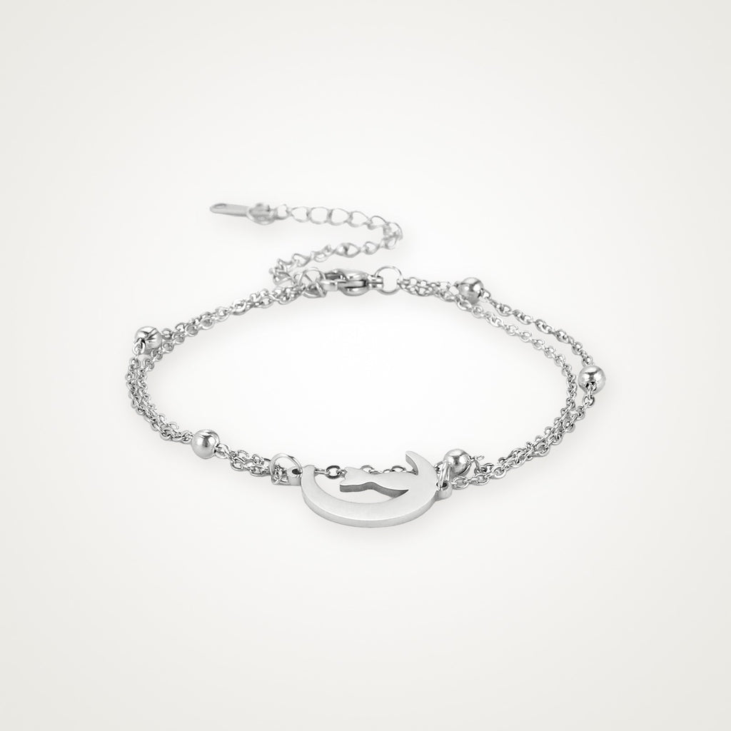 Pulsera Gato en la luna plateada