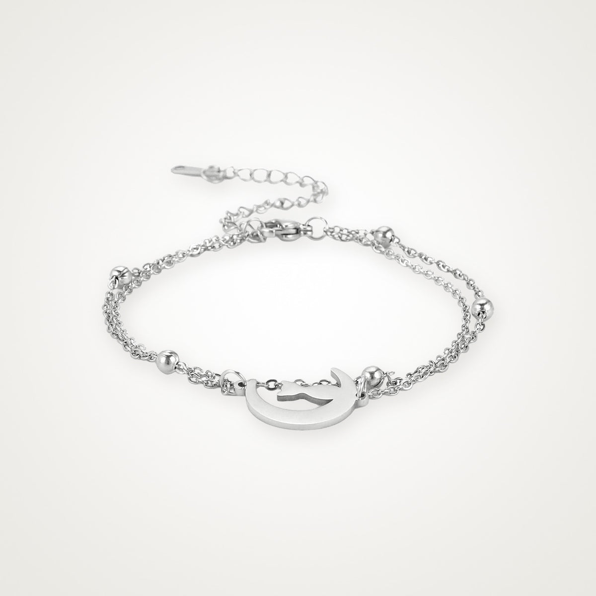 Pulsera Gato en la luna plateada